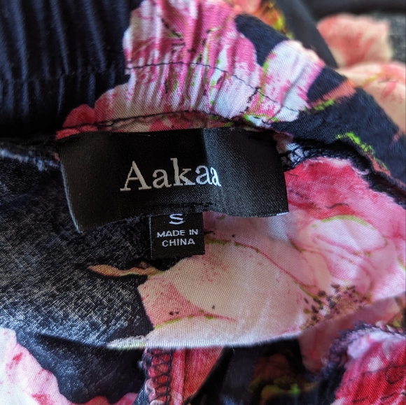 Aakka Maxi Skirt Small Floral Navy Blue and Pink with Slit Long Rayon Boho Flare - Picture 5 of 6